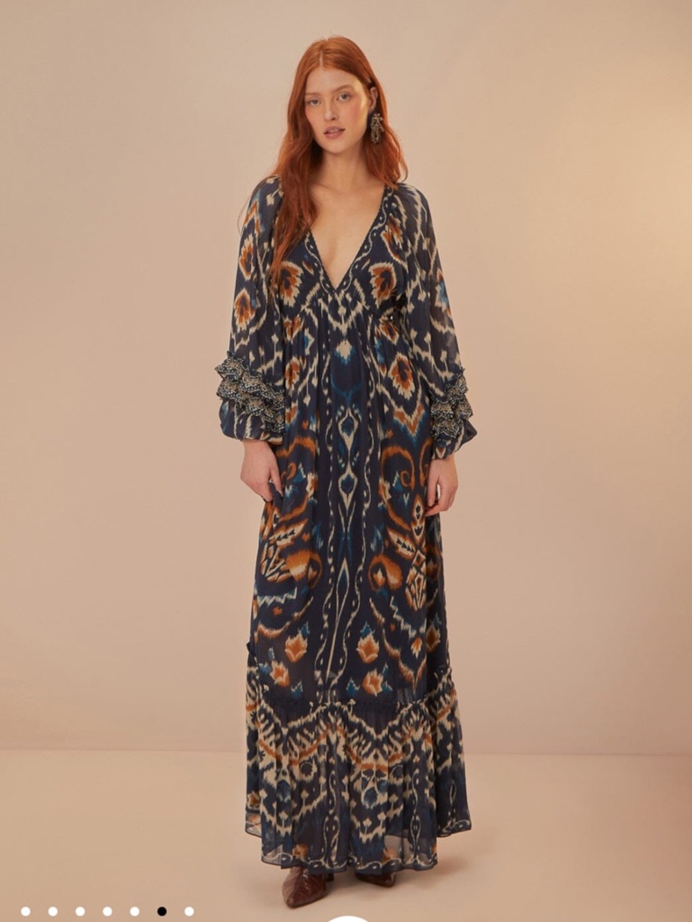 Farm Rio Pineaple Ikat Blue Maxi Dress